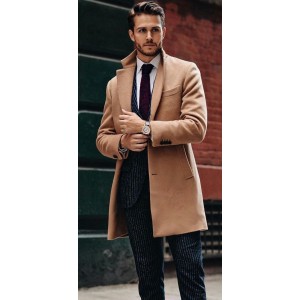 Khaki Long Trench Coat For Men Classic Jacket Overcoat HF 1503-01-02